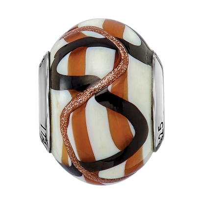 Sterling Silver Reflections White/Brown/Black Italian Murano Bead