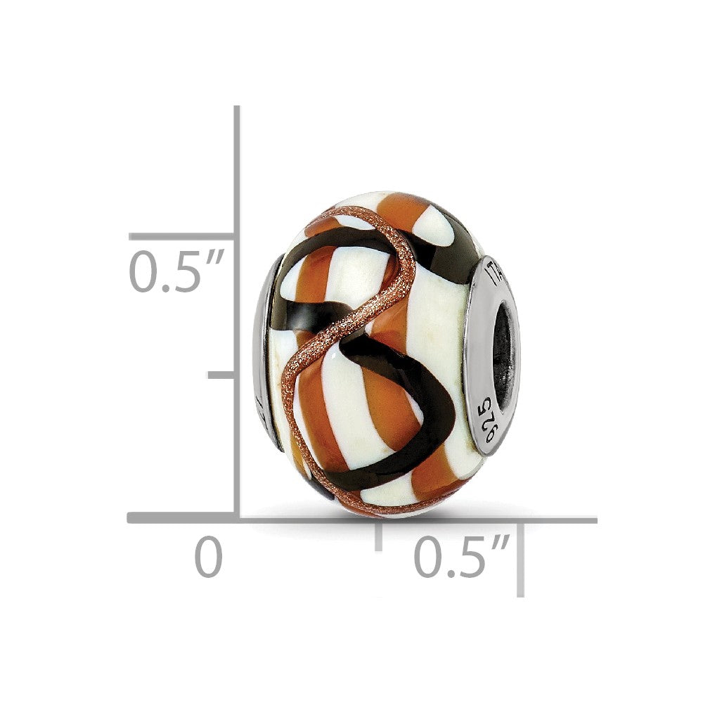 Sterling Silver Reflections White/Brown/Black Italian Murano Bead