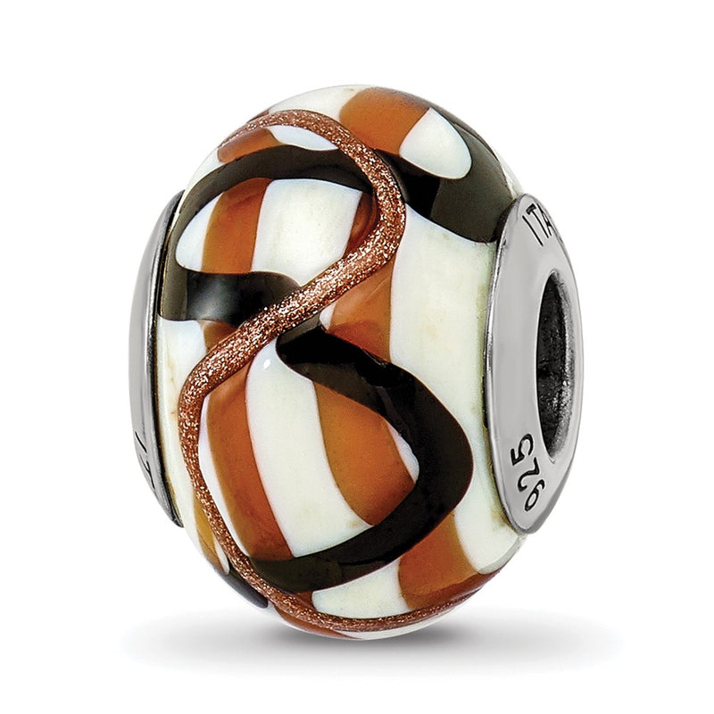 Sterling Silver Reflections White/Brown/Black Italian Murano Bead