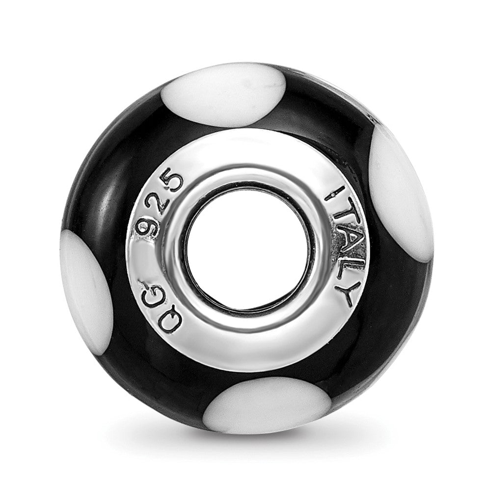 Sterling Silver Reflections Black W/white Dots Italian Murano Bead