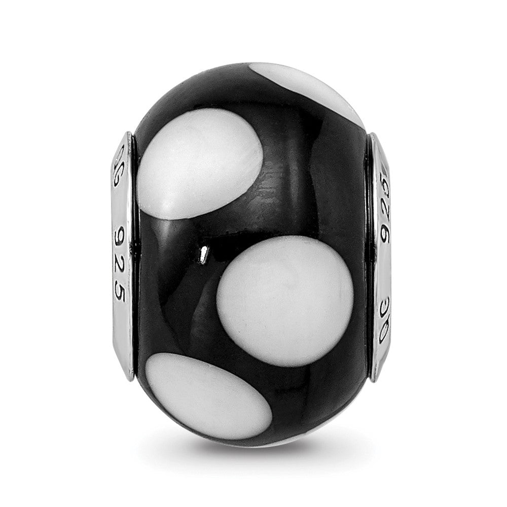 Sterling Silver Reflections Black W/white Dots Italian Murano Bead
