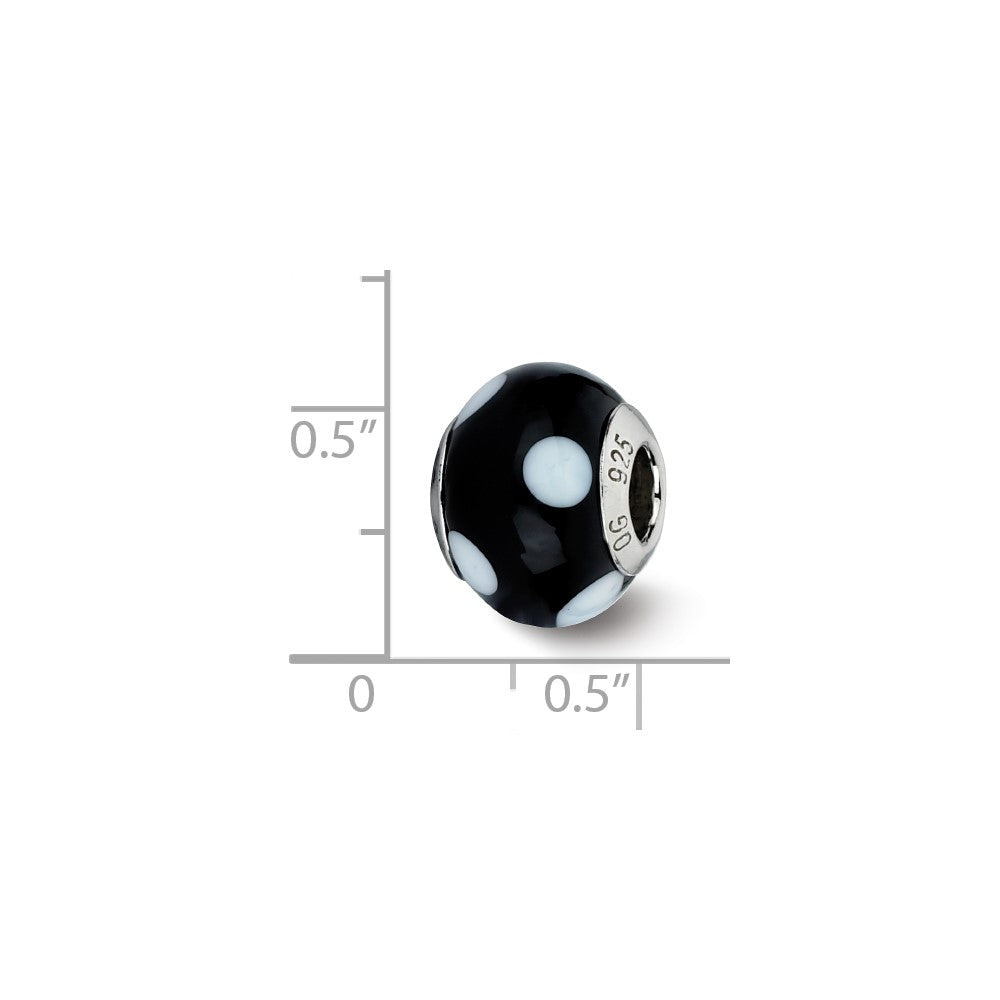 Sterling Silver Reflections Black W/white Dots Italian Murano Bead