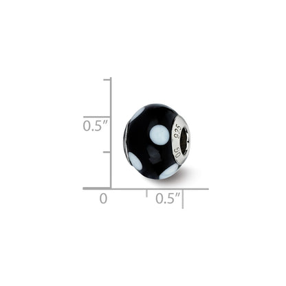 Sterling Silver Reflections Black W/white Dots Italian Murano Bead