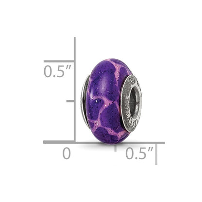Sterling Silver Reflections Purple Giraffe Glitter Overlay Glass Bead