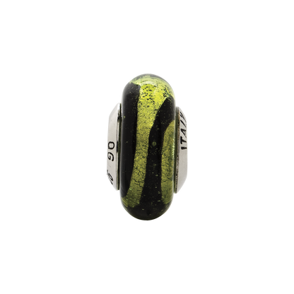 Sterling Silver Reflections Lime/Black Stripes Italian Murano Bead