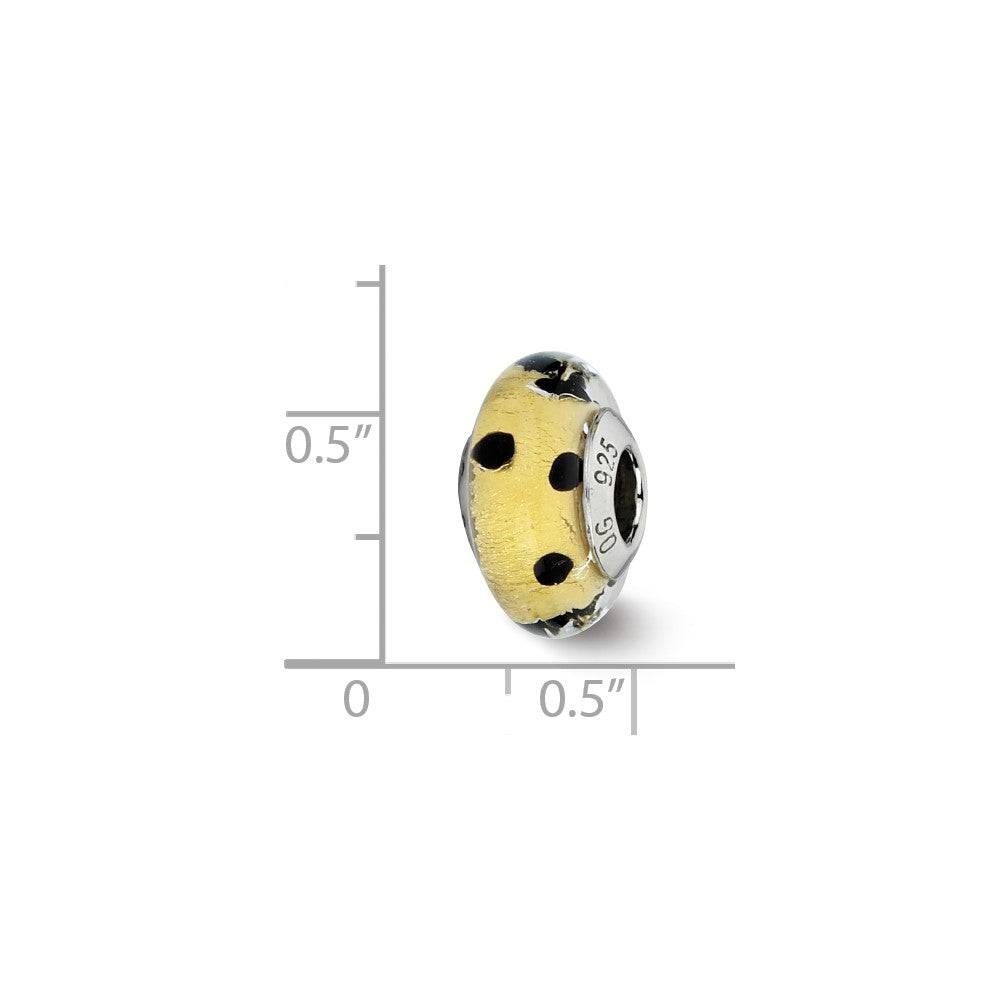 Sterling Silver Reflections Gold W/Black Dots Italian Murano Bead