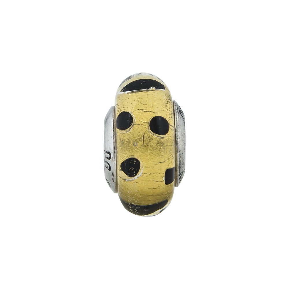 Sterling Silver Reflections Gold W/Black Dots Italian Murano Bead