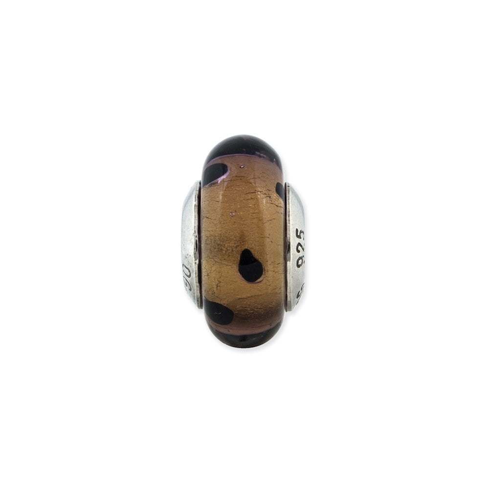 Sterling Silver Reflections Brown W/Black Dots Italian Murano Bead