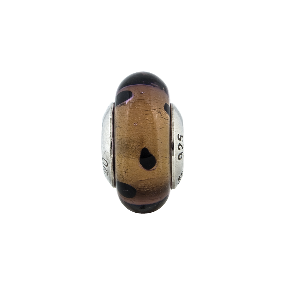 Sterling Silver Reflections Brown W/Black Dots Italian Murano Bead