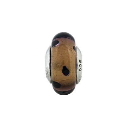 Sterling Silver Reflections Brown W/Black Dots Italian Murano Bead