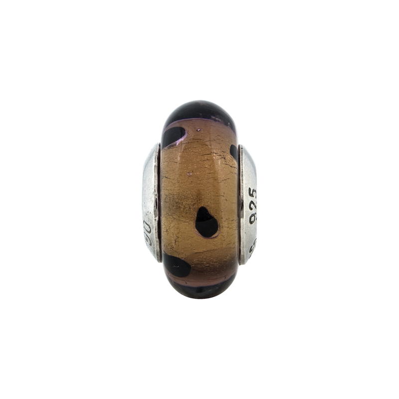 Sterling Silver Reflections Brown W/Black Dots Italian Murano Bead