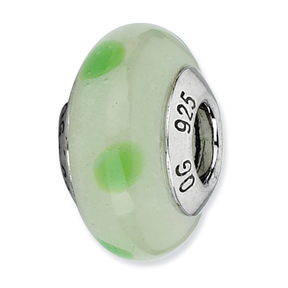 Sterling Silver Reflections Lt Green W/Green Dots Italian Murano Bead