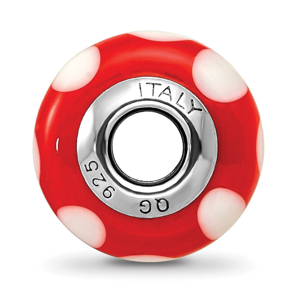 Sterling Silver Reflections Red W/White Dots Italian Murano Bead