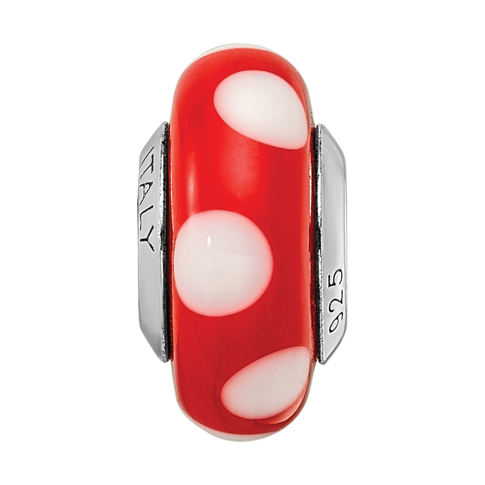 Sterling Silver Reflections Red W/White Dots Italian Murano Bead
