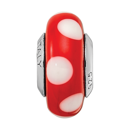 Sterling Silver Reflections Red W/White Dots Italian Murano Bead