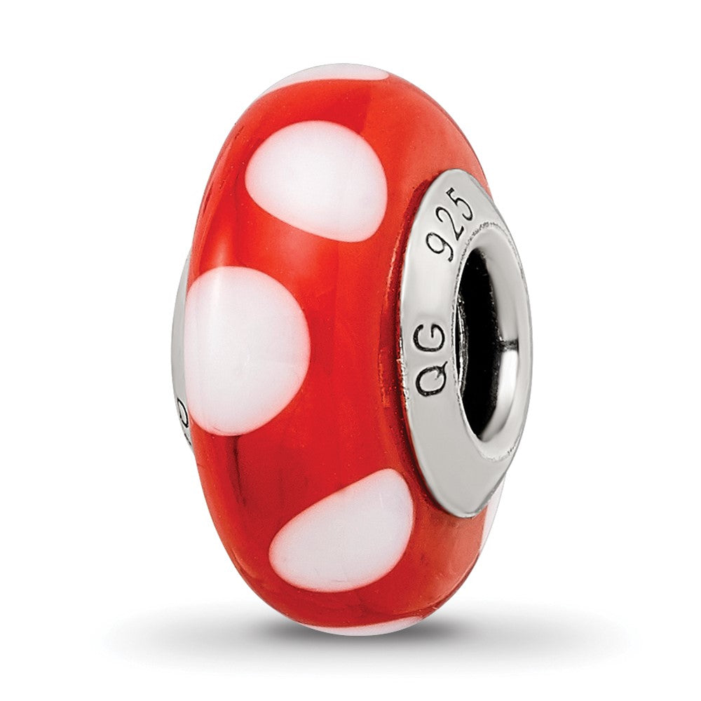 Sterling Silver Reflections Red W/White Dots Italian Murano Bead