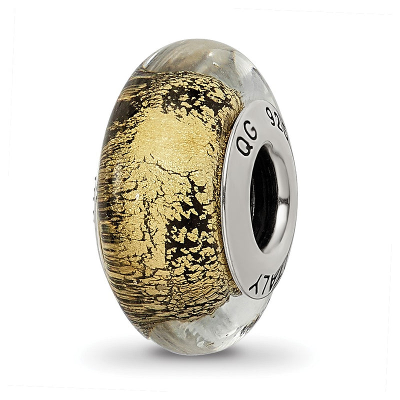Sterling Silver Reflections Black/Gold Italian Murano Glass Bead