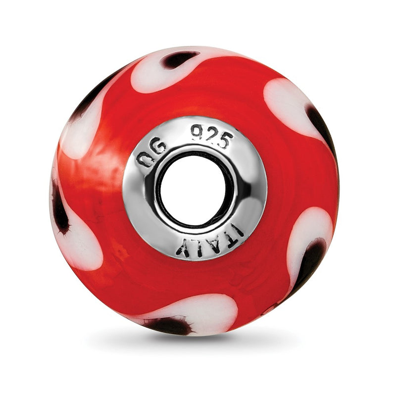 Sterling Silver Reflections Red W/ Dots Italian Murano Glass Bead