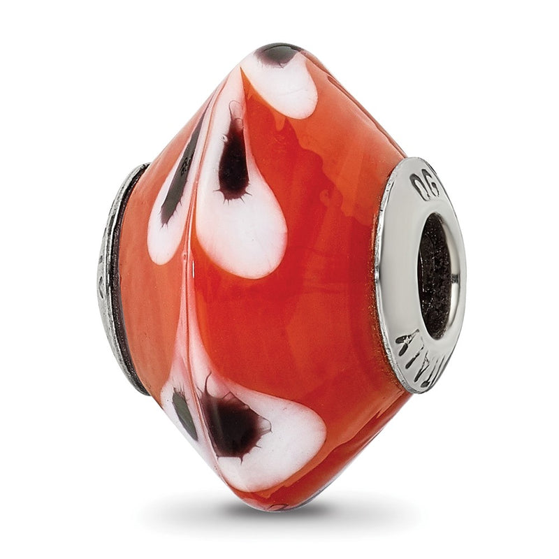 Sterling Silver Reflections Red W/ Dots Italian Murano Glass Bead