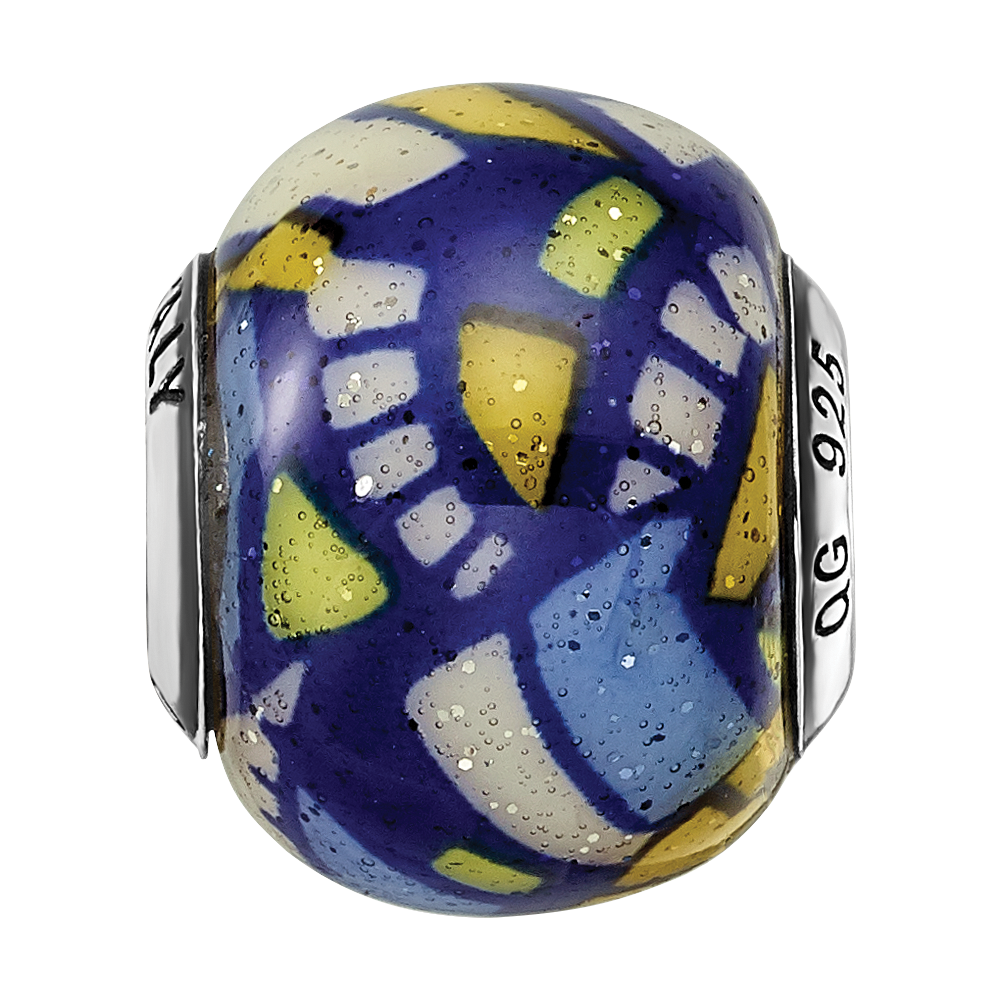 Sterling Silver Reflections Multicolor W/Glitter Overlay Glass Bead