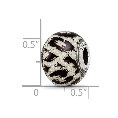 Sterling Silver Reflections White & Black W/Glitter Overlay Glass Bead