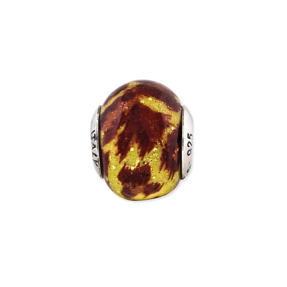 Sterling Silver Reflections Yellow & Brown Glitter Overlay Glass Bead