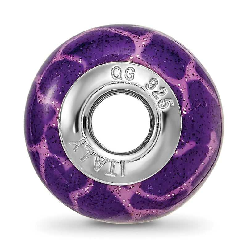 Sterling Silver Reflections Purple & Pink W/Glitter Overlay Glass Bead