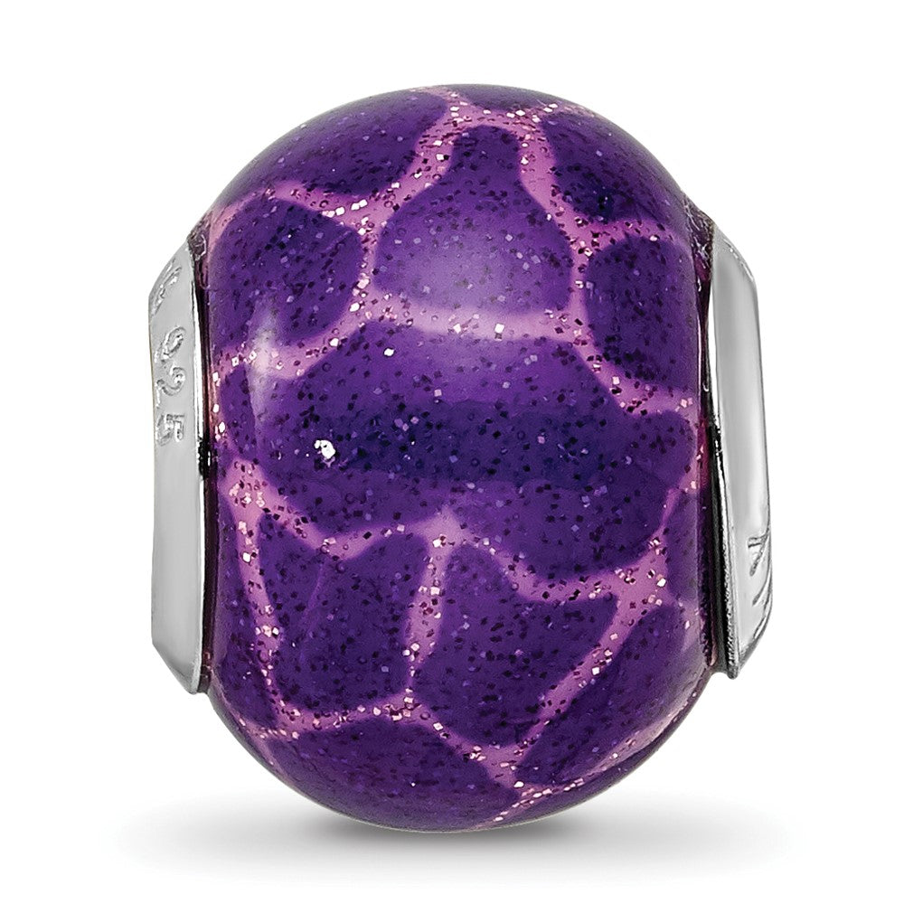 Sterling Silver Reflections Purple & Pink W/Glitter Overlay Glass Bead