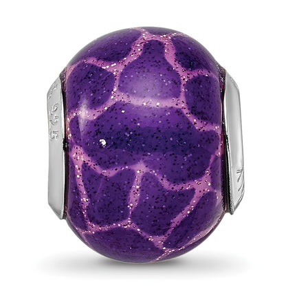 Sterling Silver Reflections Purple & Pink W/Glitter Overlay Glass Bead