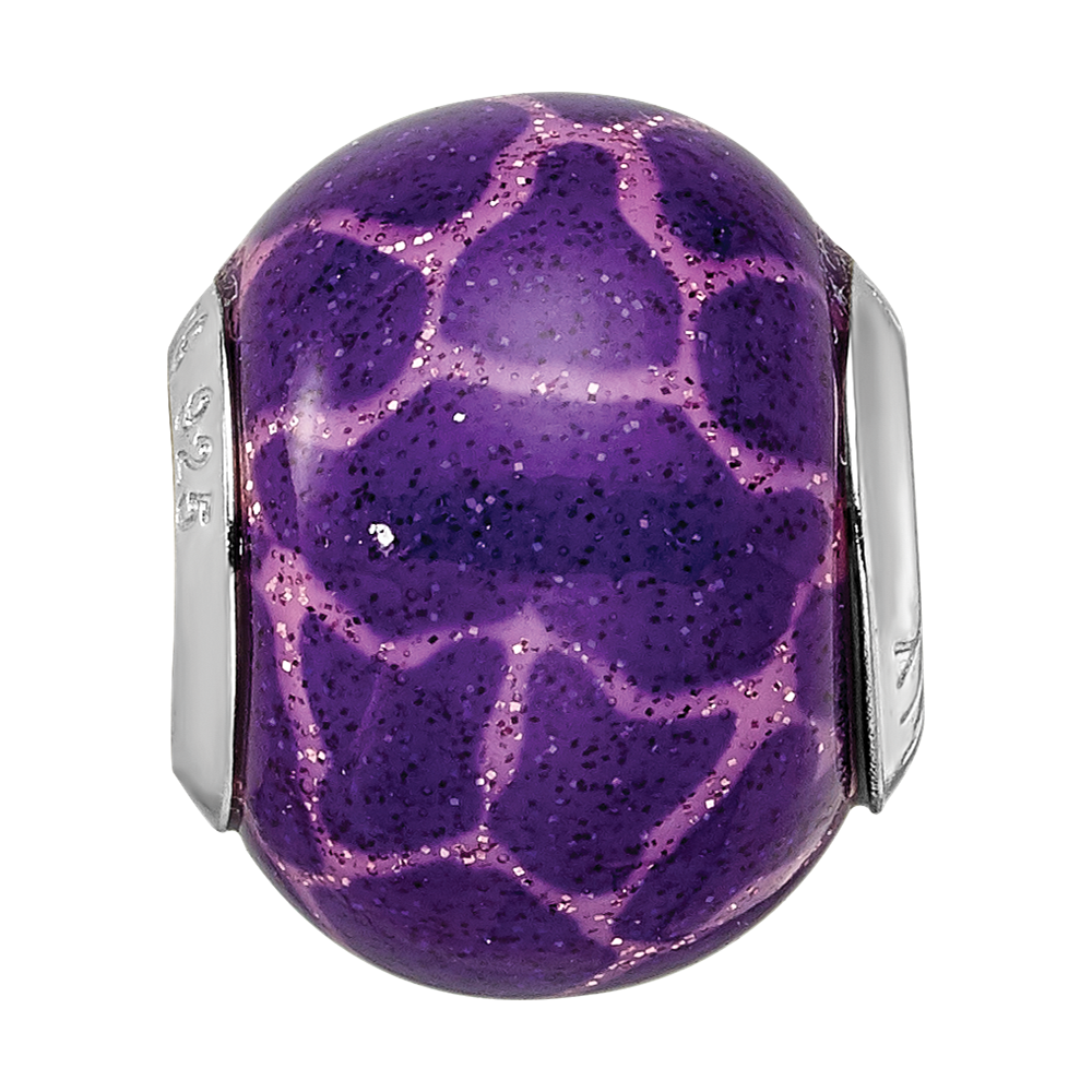 Sterling Silver Reflections Purple & Pink W/Glitter Overlay Glass Bead