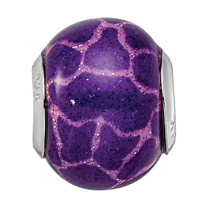 Sterling Silver Reflections Purple & Pink W/Glitter Overlay Glass Bead