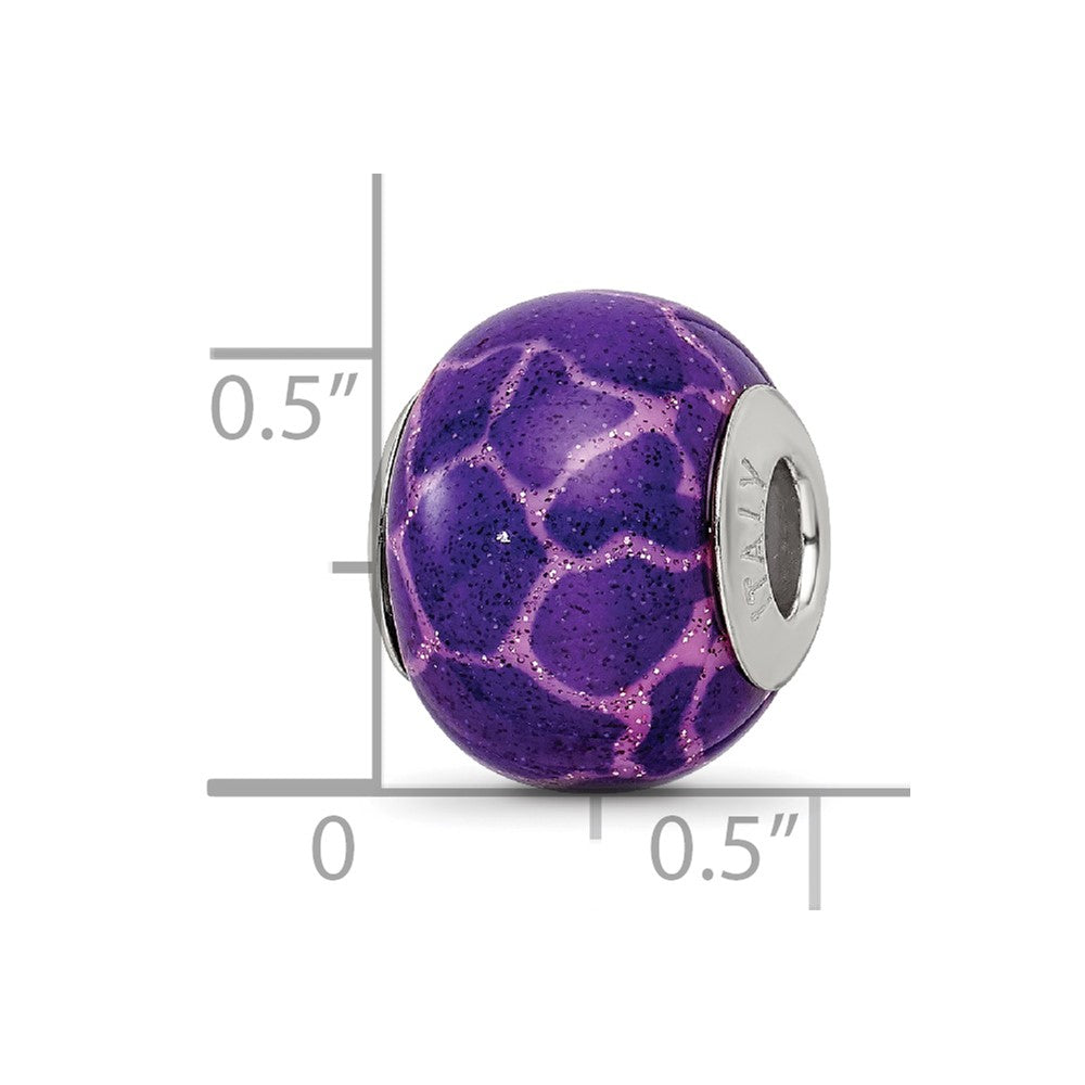 Sterling Silver Reflections Purple & Pink W/Glitter Overlay Glass Bead