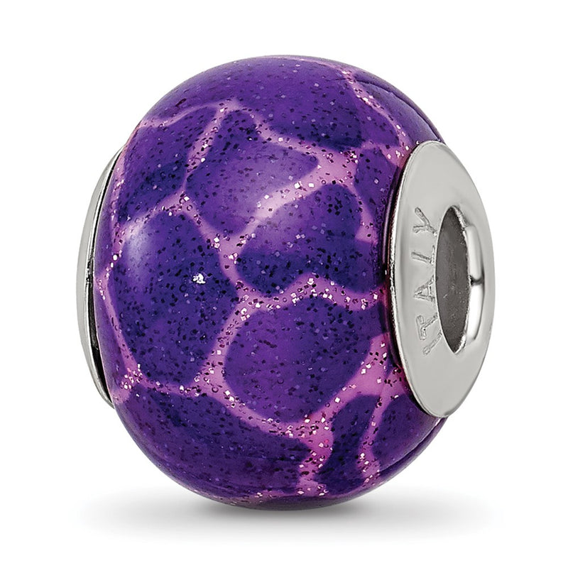 Sterling Silver Reflections Purple & Pink W/Glitter Overlay Glass Bead