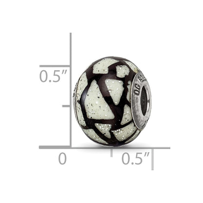 Sterling Silver Reflections White/Black W/Glitter Overlay Glass Bead