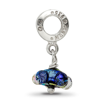 Sterling Silver Reflections Green Dichroic Glass Dangle Bead
