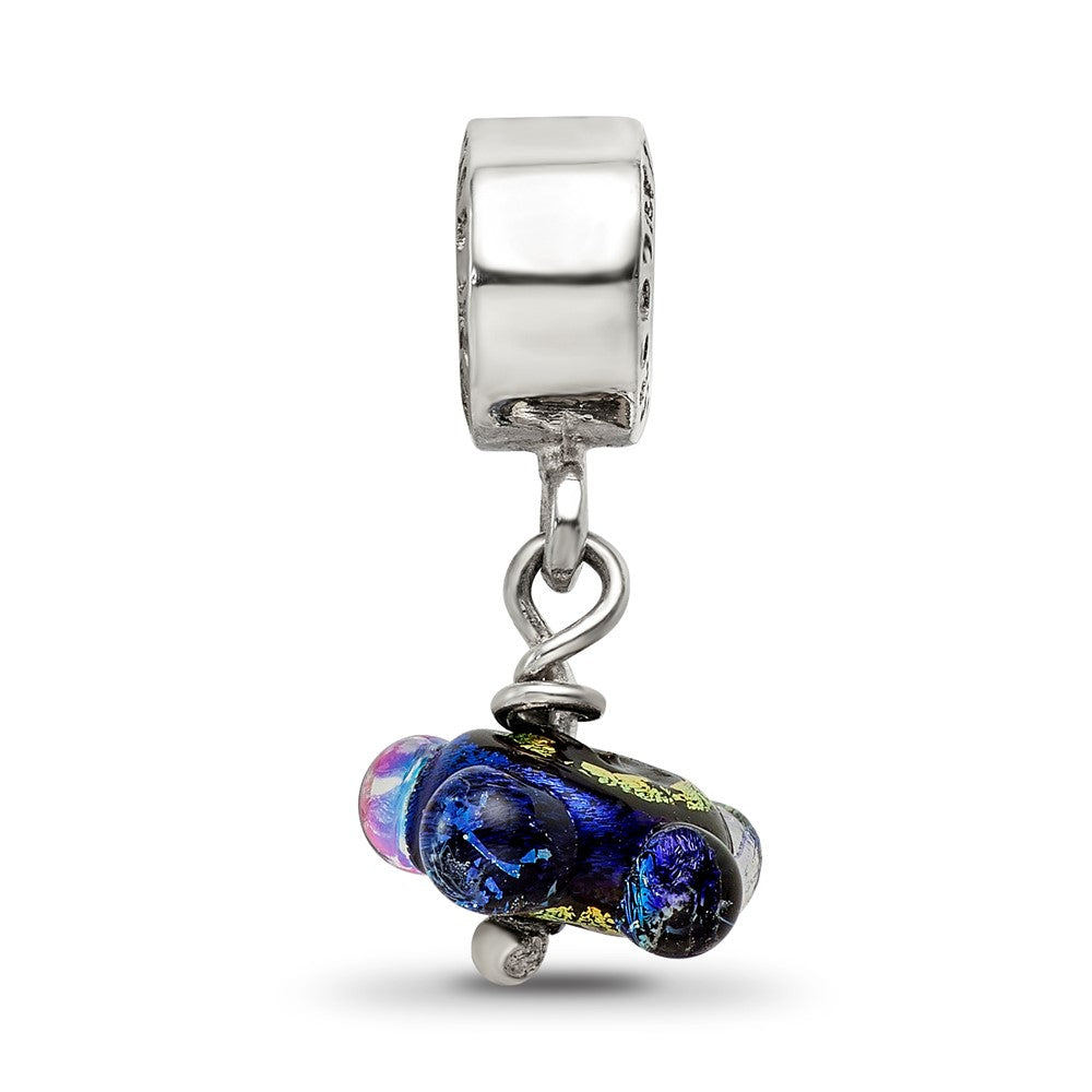 Sterling Silver Reflections Green Dichroic Glass Dangle Bead