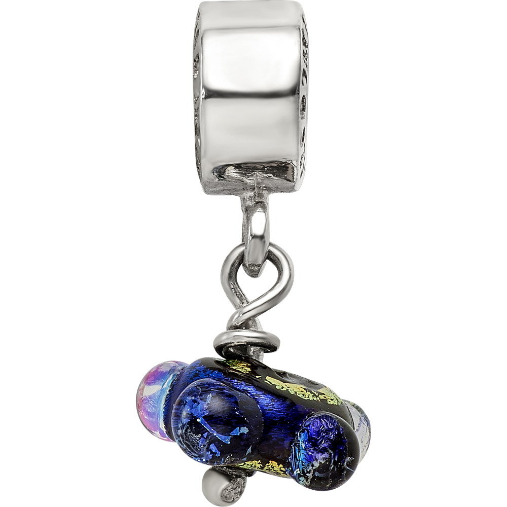 Sterling Silver Reflections Green Dichroic Glass Dangle Bead