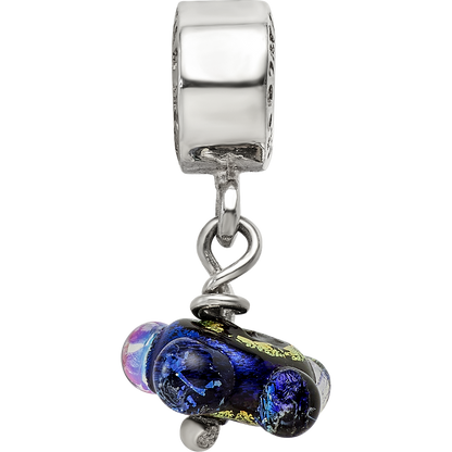 Sterling Silver Reflections Green Dichroic Glass Dangle Bead