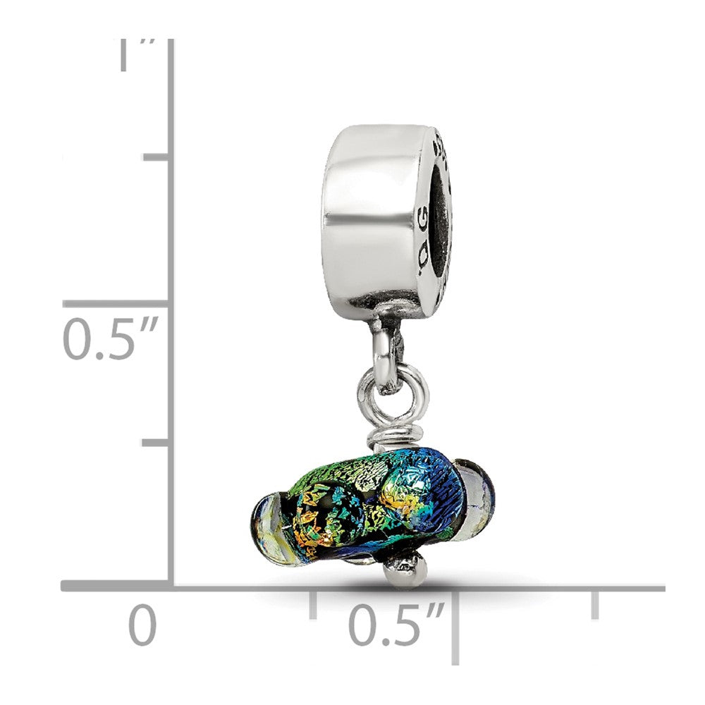 Sterling Silver Reflections Green Dichroic Glass Dangle Bead
