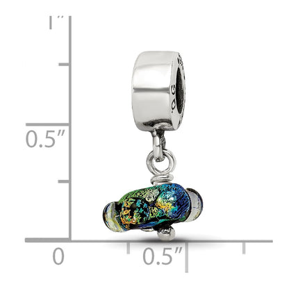 Sterling Silver Reflections Green Dichroic Glass Dangle Bead
