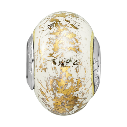Sterling Silver Reflections White W/Gold Foil Ceramic Bead