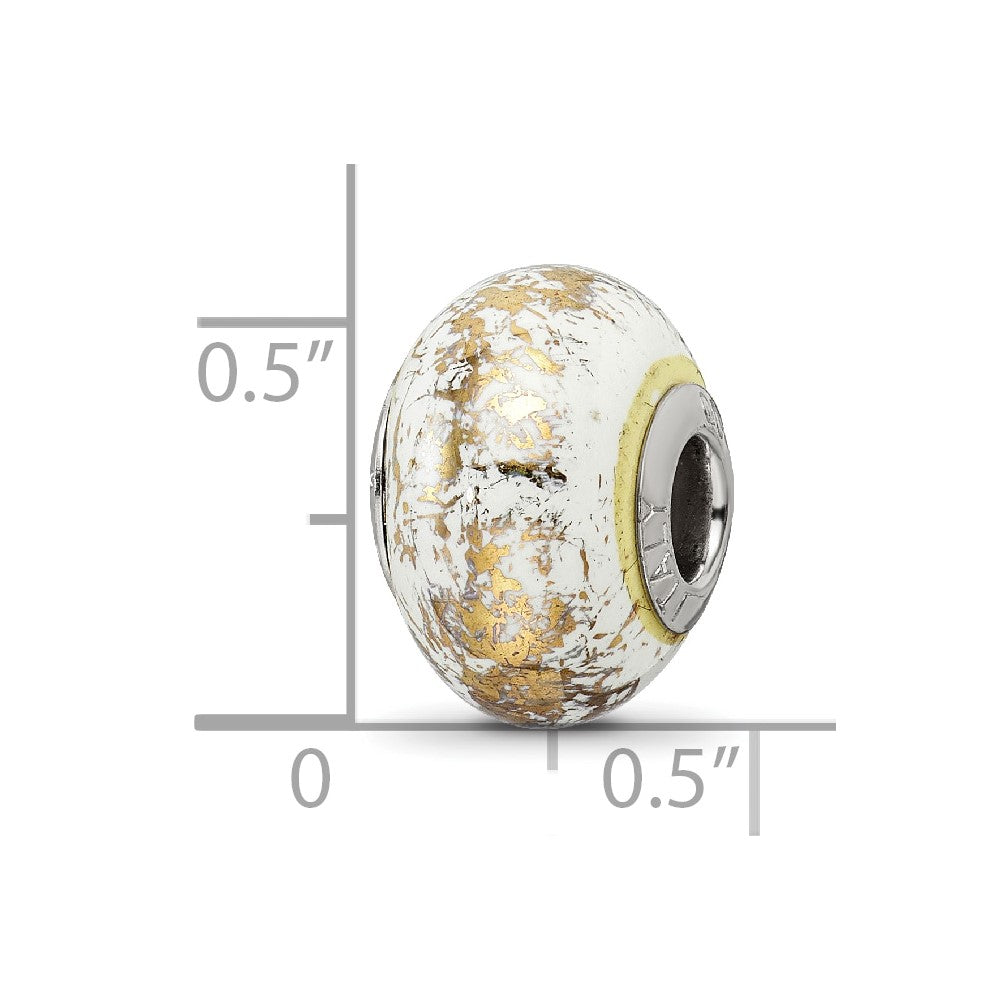 Sterling Silver Reflections White W/Gold Foil Ceramic Bead