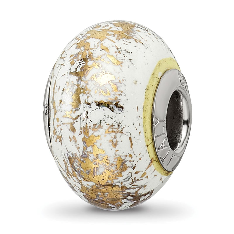 Sterling Silver Reflections White W/Gold Foil Ceramic Bead