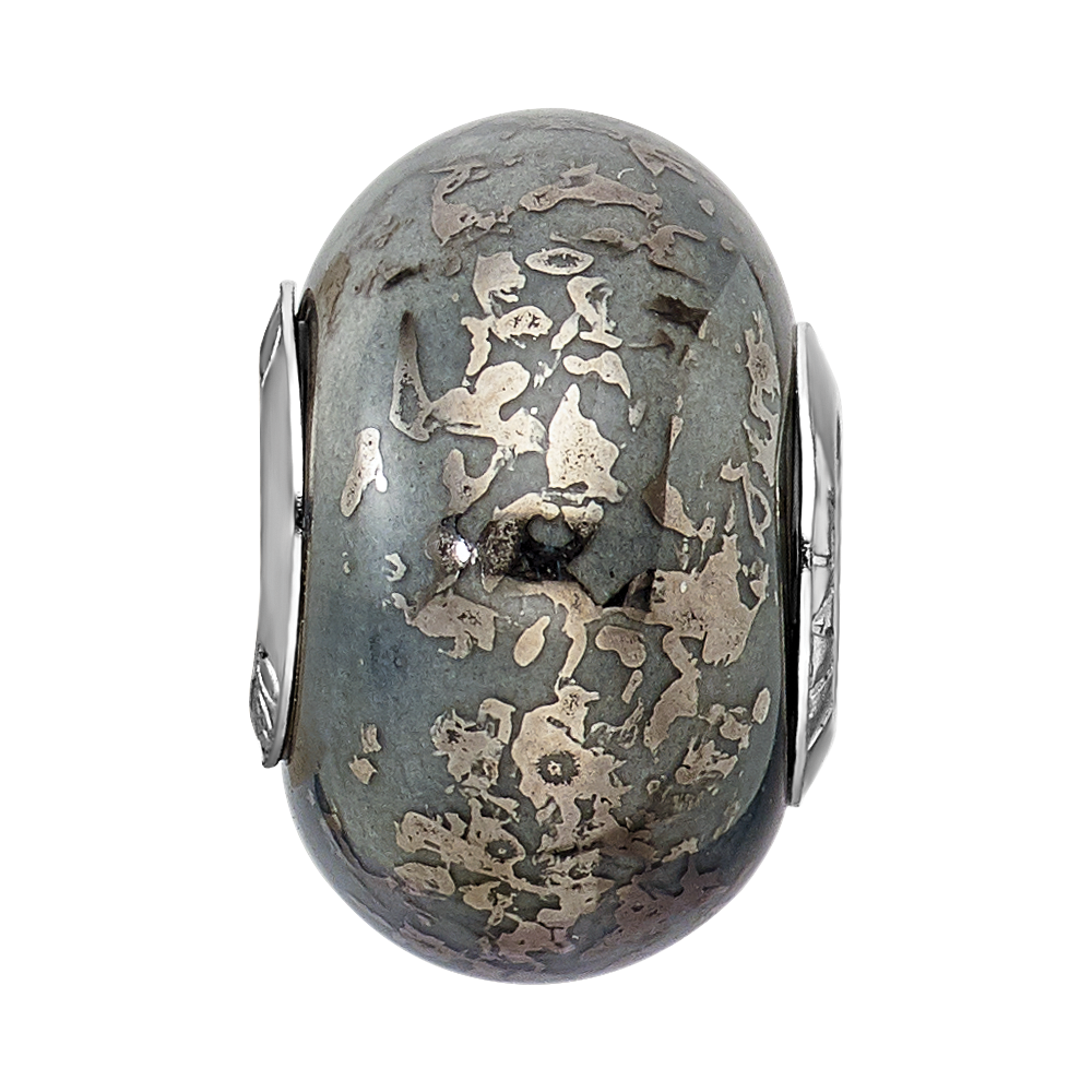 Sterling Silver Reflections Grey W/Platinum Foil Ceramic Bead