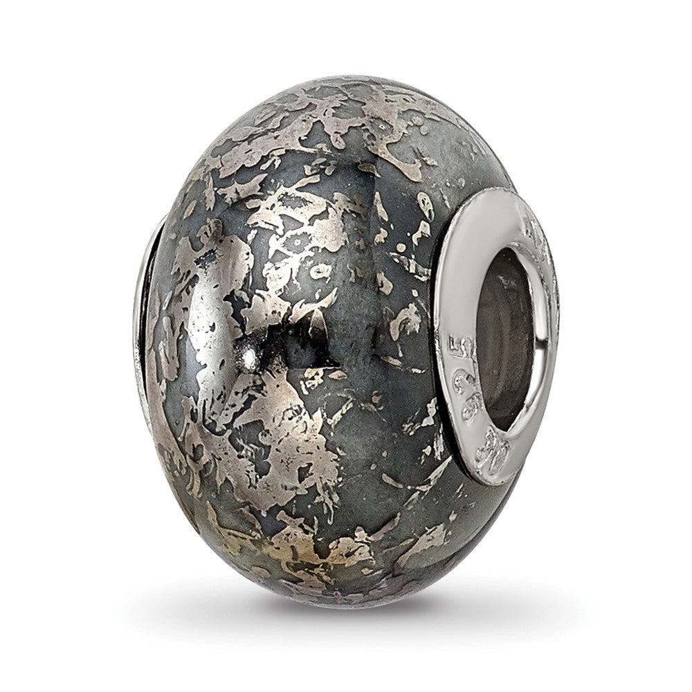 Sterling Silver Reflections Grey W/Platinum Foil Ceramic Bead