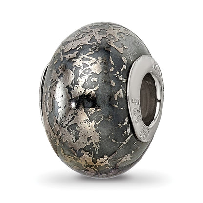 Sterling Silver Reflections Grey W/Platinum Foil Ceramic Bead