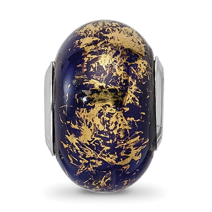 Sterling Silver Reflections Dark Blue W/Gold Foil Ceramic Bead