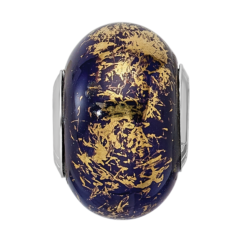 Sterling Silver Reflections Dark Blue W/Gold Foil Ceramic Bead