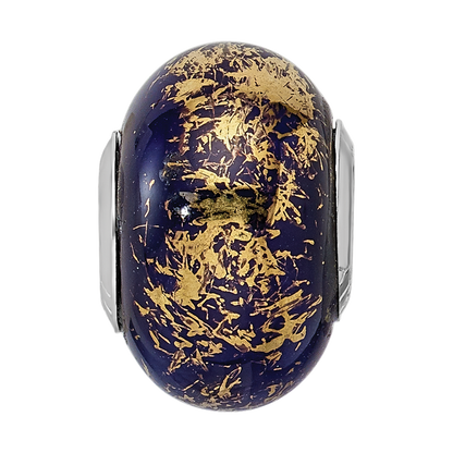 Sterling Silver Reflections Dark Blue W/Gold Foil Ceramic Bead