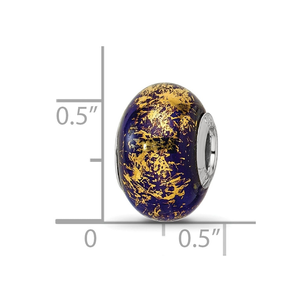 Sterling Silver Reflections Dark Blue W/Gold Foil Ceramic Bead